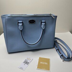 Michael Kors Kellen Medium Satchel  Leather Sky Blue Rare Like New Handbag Purse